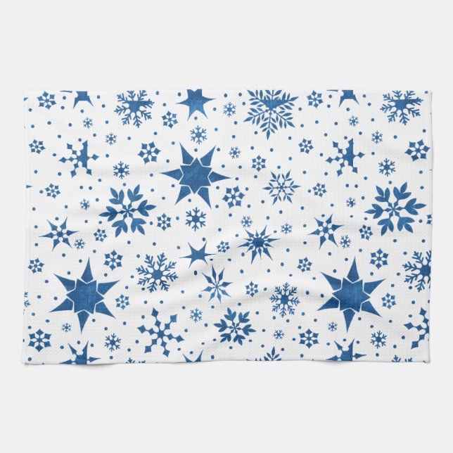 Blue Snowflake Pattern Kitchen Towel (Horizontal)