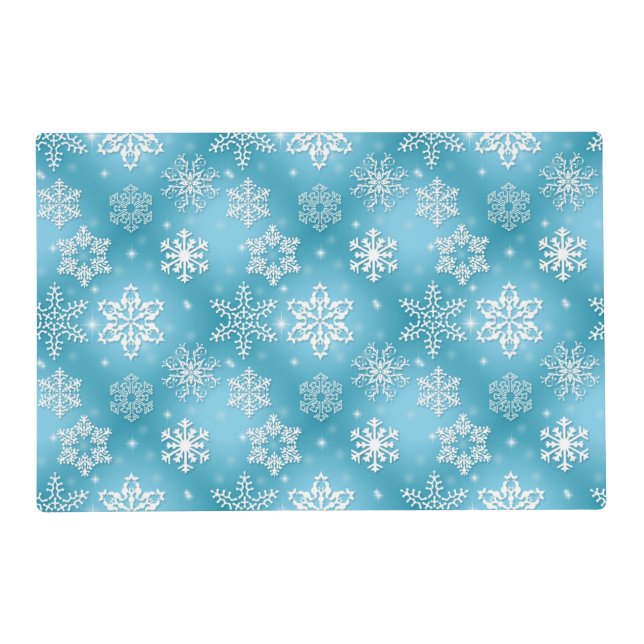 Blue snowflake pattern laminated place mat (Front)