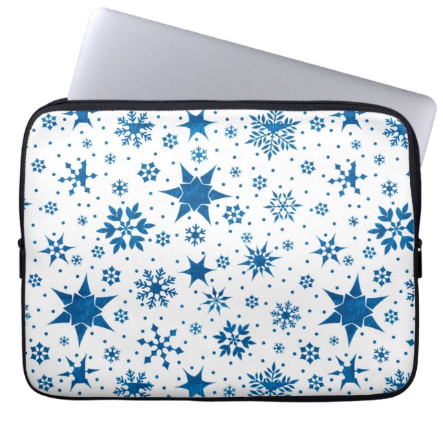 Blue Snowflake Pattern Laptop Sleeve (Front)