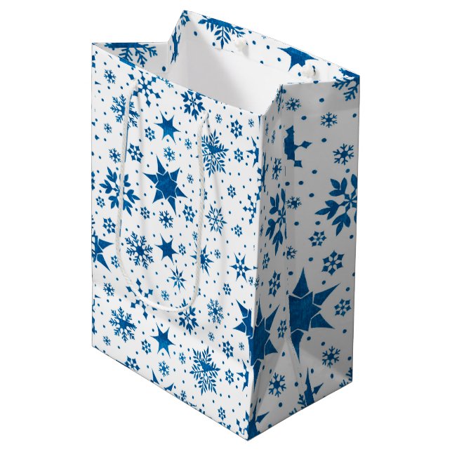 Blue Snowflake Pattern Medium Gift Bag (Front Angled)