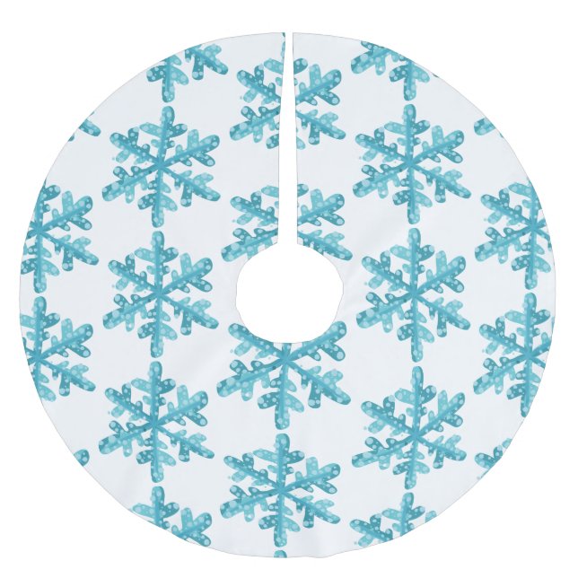 Blue Snowflake Pattern Modern Christmas Brushed Polyester Tree Skirt (Front)