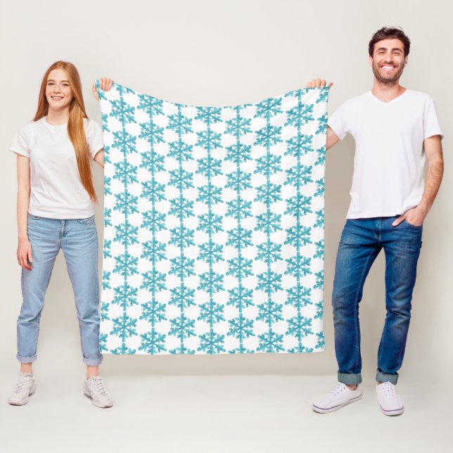 Blue Snowflake Pattern Modern Winter Fleece Blanket (In Situ)