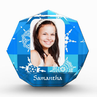 Blue snowflake pattern photo template acrylic award