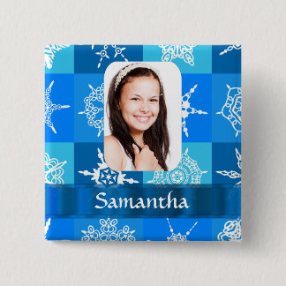Blue snowflake pattern photo template button