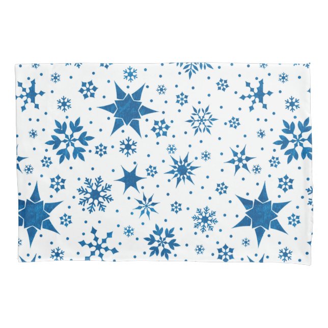 Blue Snowflake Pattern Pillow Case (Front)