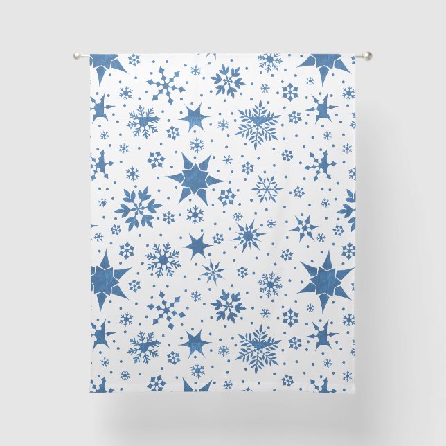 Blue Snowflake Pattern Sheer Curtains (Front)