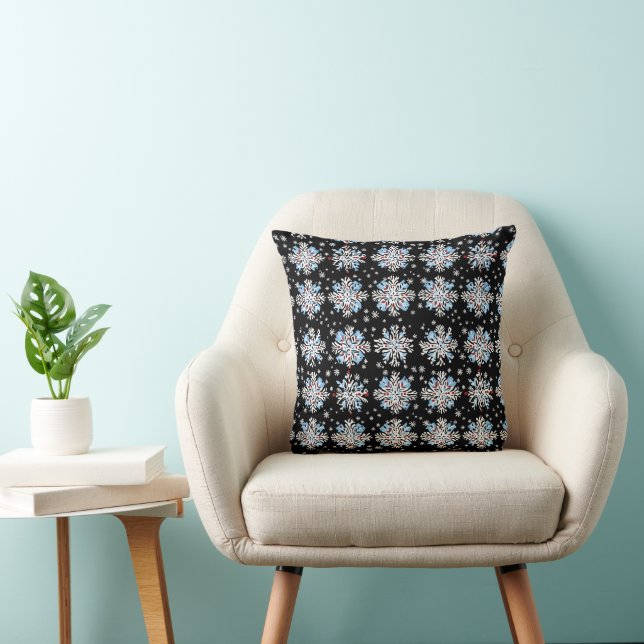 Blue Snowflake Pattern Throw Pillow (Chair)