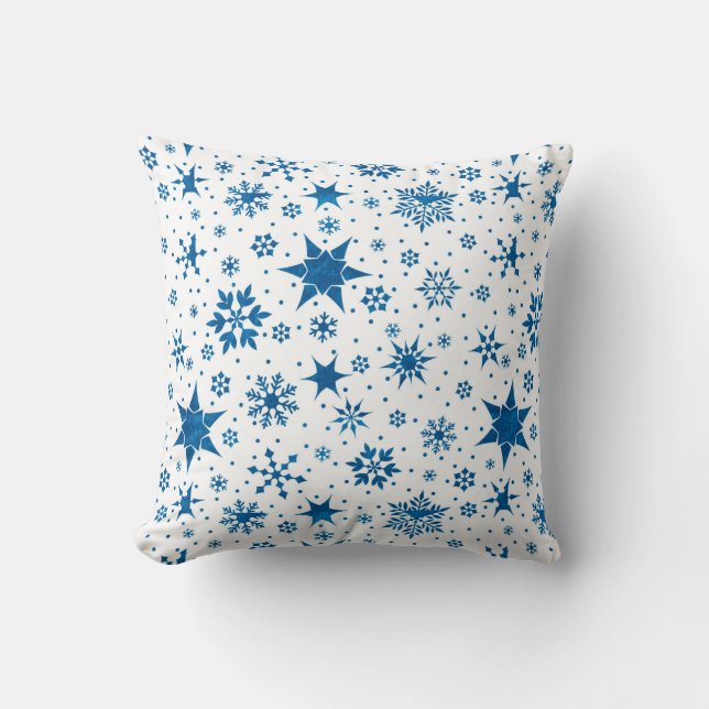 Blue Snowflake Pattern Throw Pillow (Front)