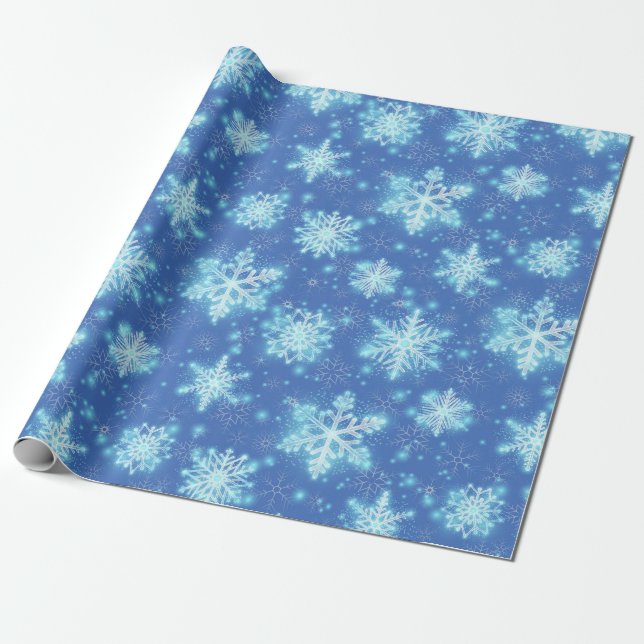 Blue Snowflake Pattern Wrapping Paper (Unrolled)