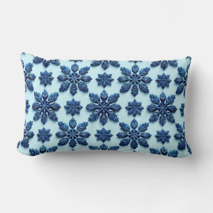 Blue Snowflake Patterned Background Lumbar Pillow