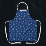 Blue Snowflake Personalized Apron<br><div class="desc">Winter snowflake pattern on dark blue background is perfect for holiday cooking and baking. 
Personalize it for your favorite chef and baker.</div>