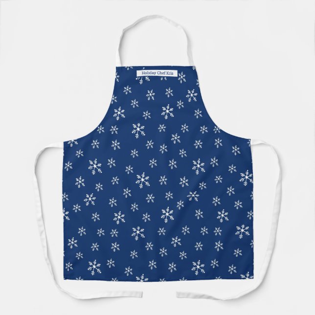 Blue Snowflake Personalized Apron (Front)
