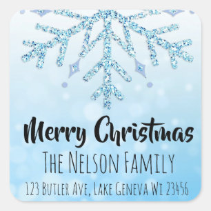 Blue Snowflake Personalized Christmas Square Sticker
