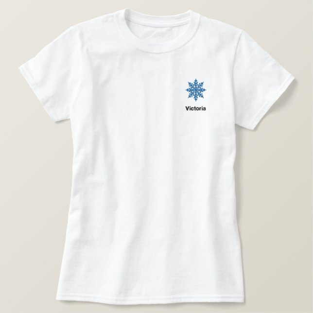 Blue Snowflake Personalized Embroidered Shirt (Design Front)