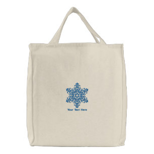 Blue Snowflake Personalized Embroidered Tote Bag