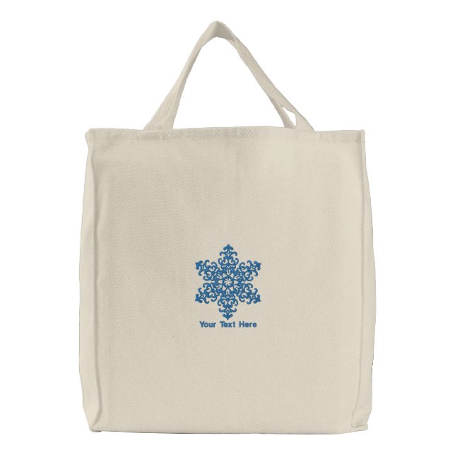 Blue Snowflake Personalized Embroidered Tote Bag (Front)