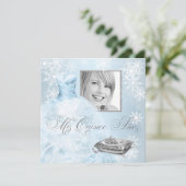 Blue Snowflake Photo Quinceanera Invitation (Standing Front)