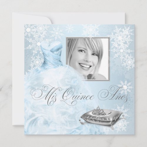 Blue Snowflake Photo Quinceanera Invitation
