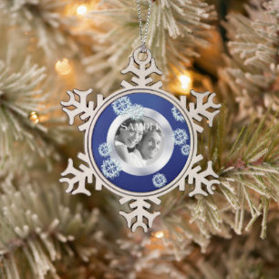 Blue Snowflake Photo Template Christmas Snowflake Pewter Christmas Ornament