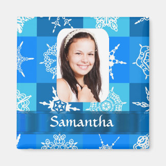 Blue snowflake photo template magnet