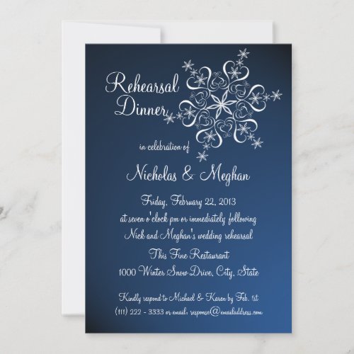 Blue Snowflake Rehearsal Dinner Custom Invitation