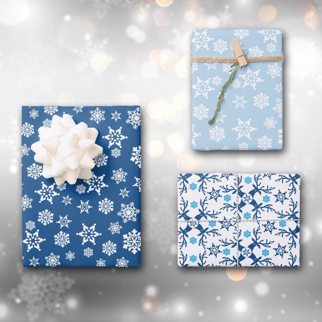 Blue Snowflake Reindeer Christmas Pattern Wrapping Paper Sheets (Creator Uploaded)