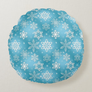 Blue Snowflake Round Pillow