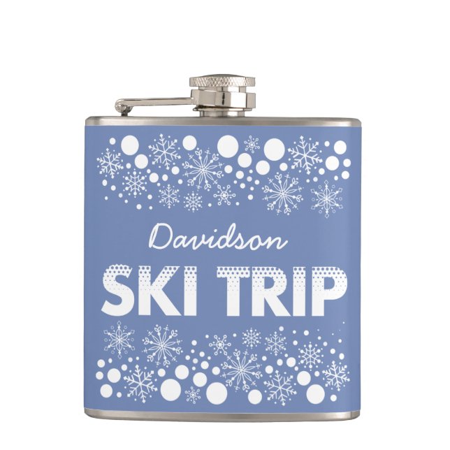 Blue Snowflake Ski Trip flask (Front)