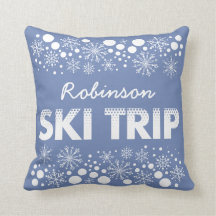 Blue Snowflake Ski Trip Pillow