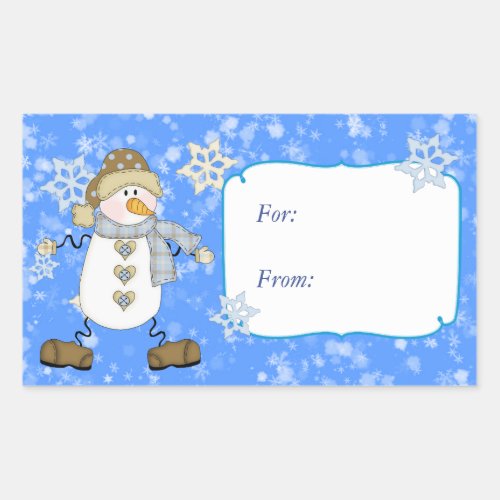 Blue Snowflake Snowman Christmas Gift Tag