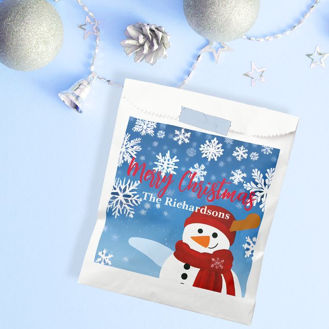 Blue Snowflake Snowman Family Christmas Party Favor Bag (Creator Uploaded)