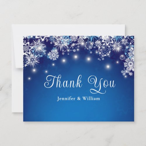 Blue Snowflake Sparkle Wedding Thank You Card