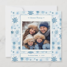 Blue Snowflake Square Watercolor Family Photo