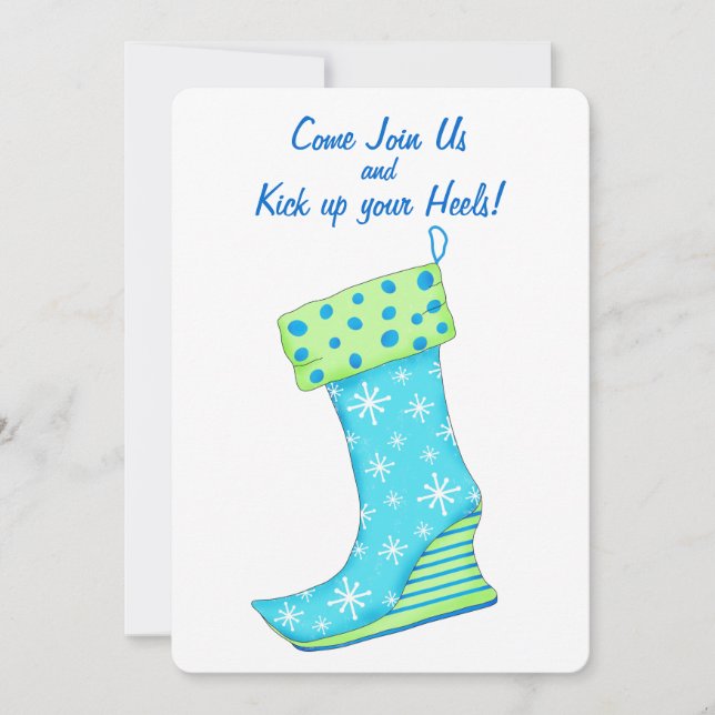 Blue Snowflake Stocking Christmas Party Invitation (Front)