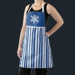 Blue Snowflake Striped Lines Christmas Holiday  Apron<br><div class="desc">Festive holiday snowflake apron with a dark blue bodice and vertical stripes. Perfect for the Christmas season.</div>