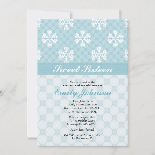 Blue Snowflake Sweet Sixteen Invitations