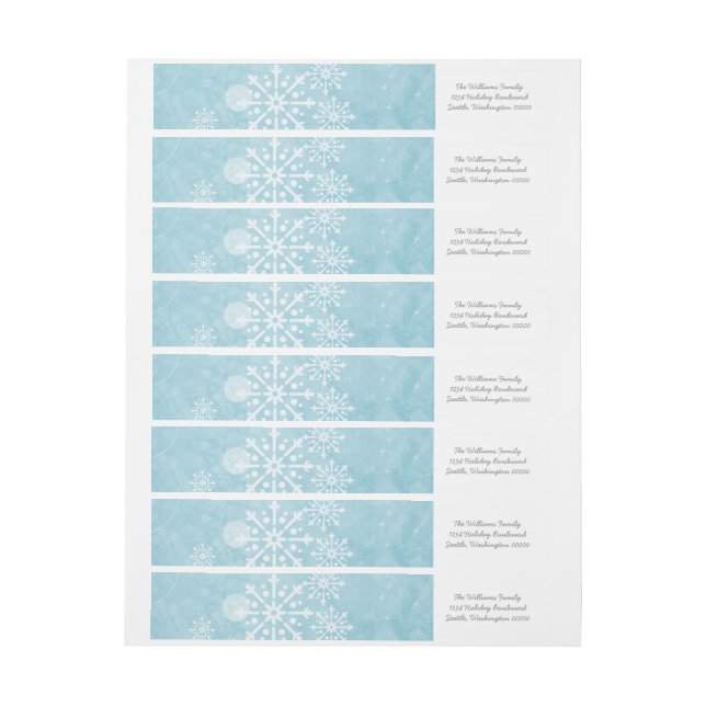 Blue Snowflake Swirls Holiday Address Labels (Sheet)