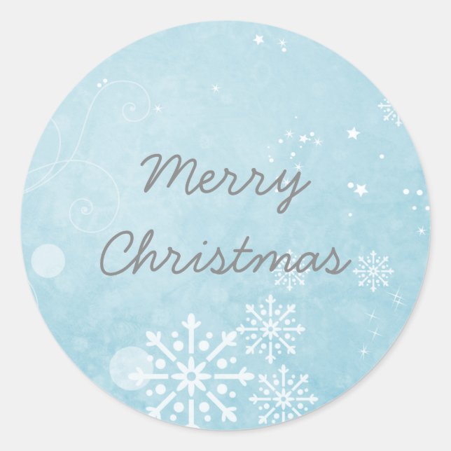 Blue Snowflake Swirls Holiday Stickers (Front)