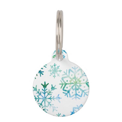 Blue Snowflake Watercolor Art Pet Name Tag