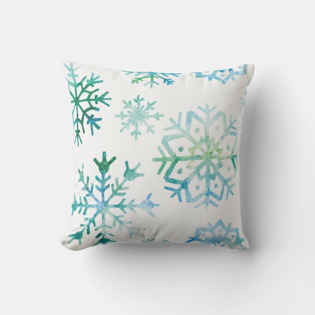 Blue Snowflake Watercolor Art Throw Pillow (Front)