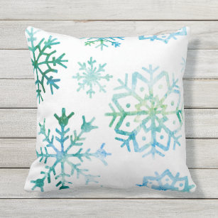 Blue Snowflake Watercolor Art Throw Pillow
