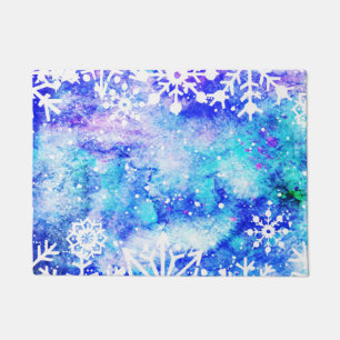 Blue Snowflake Watercolor Doormat