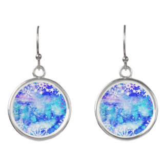 Blue Snowflake Watercolor Earrings