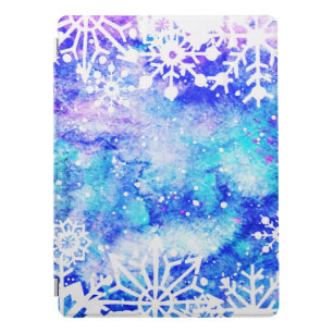 Blue Snowflake Watercolor iPad Pro Cover