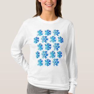 Blue Snowflake Watercolor Winter Art T-Shirt