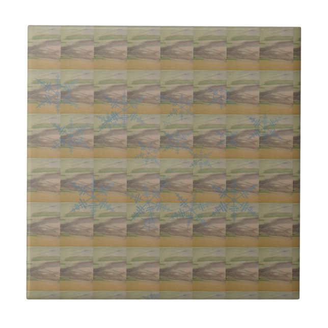 Blue snowflake waves on the Seashore Ceramic Tile (Front)