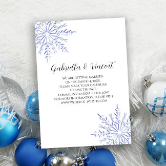 Blue Snowflake White Winter Wedding Save the Date Invitation