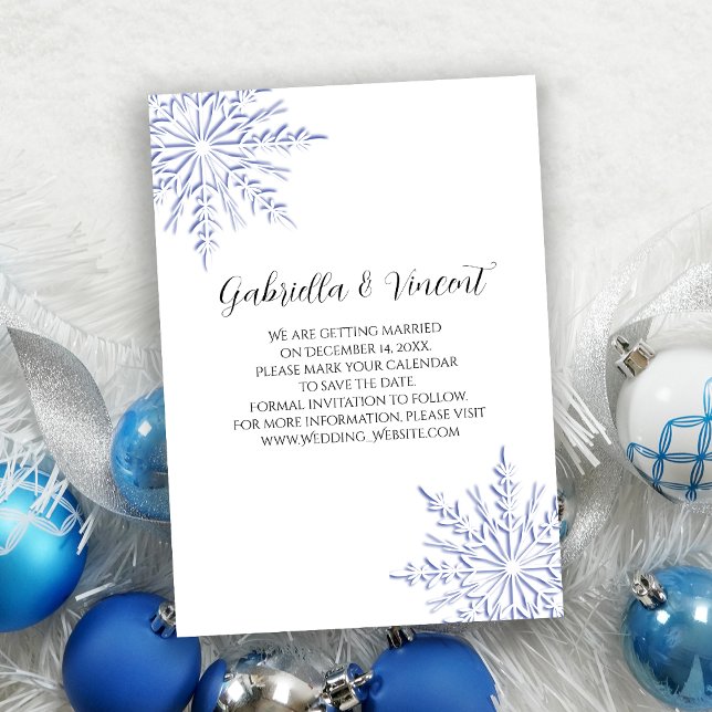 Blue Snowflake White Winter Wedding Save the Date Invitation (Creator Uploaded)