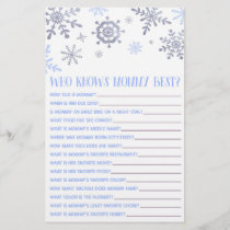 Blue Snowflake Who Knows Mommy Baby Shower Game Stationery