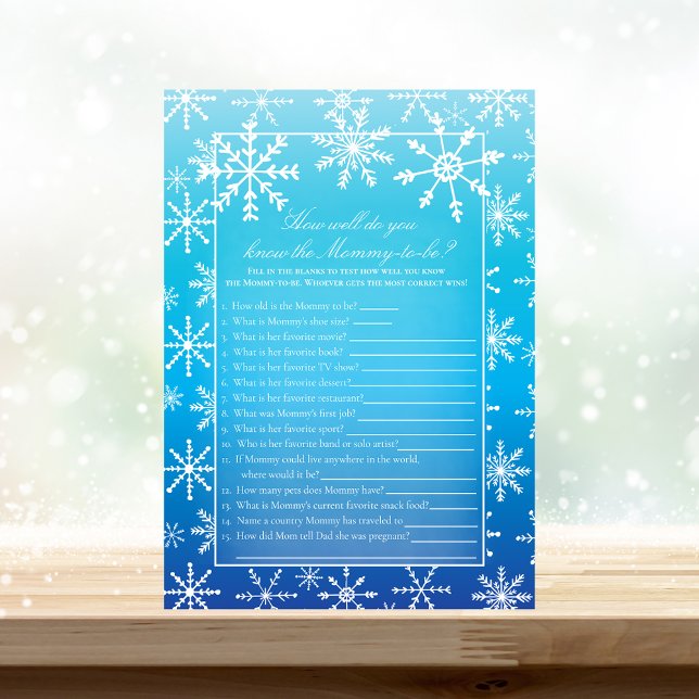Blue Snowflake Who Knows Mommy Best Shower Game Invitation (Creator Uploaded)